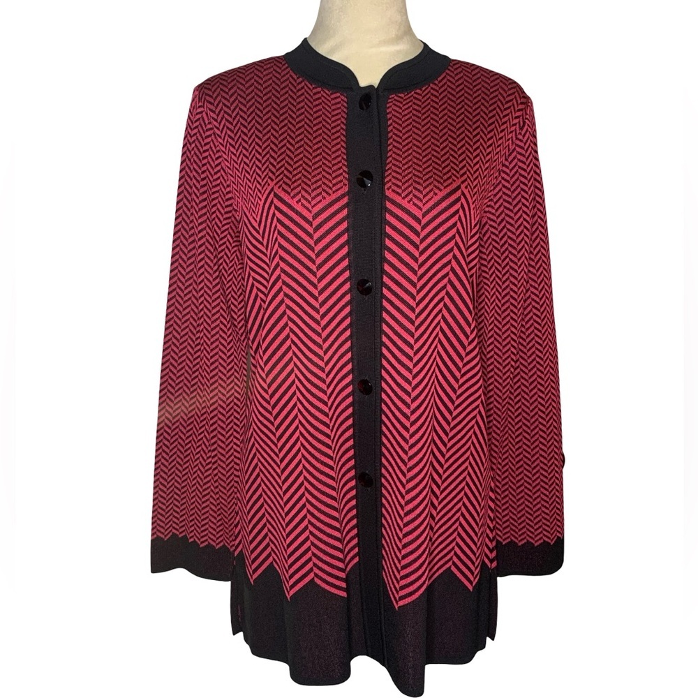 Misook Pink and Black Chevron Knit Jacket